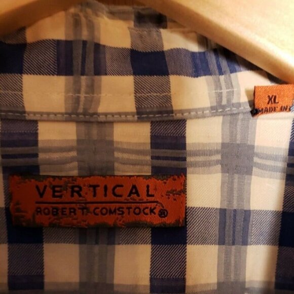 Vertical Mens Cream Blue Check Casual Long Sleeve Shirt XL - Picture 4 of 6
